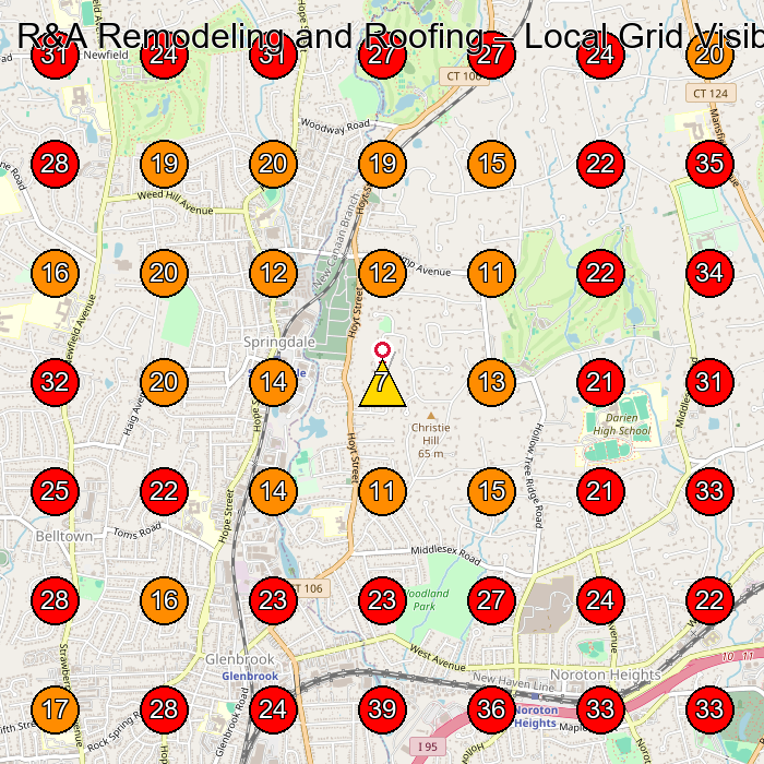 R&A Remodeling and Roofing GeoGrid visibility map for Roofing Contractor in Norwalk